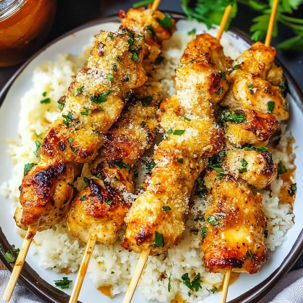 Air Fryer Garlic Parmesan Chicken Skewers