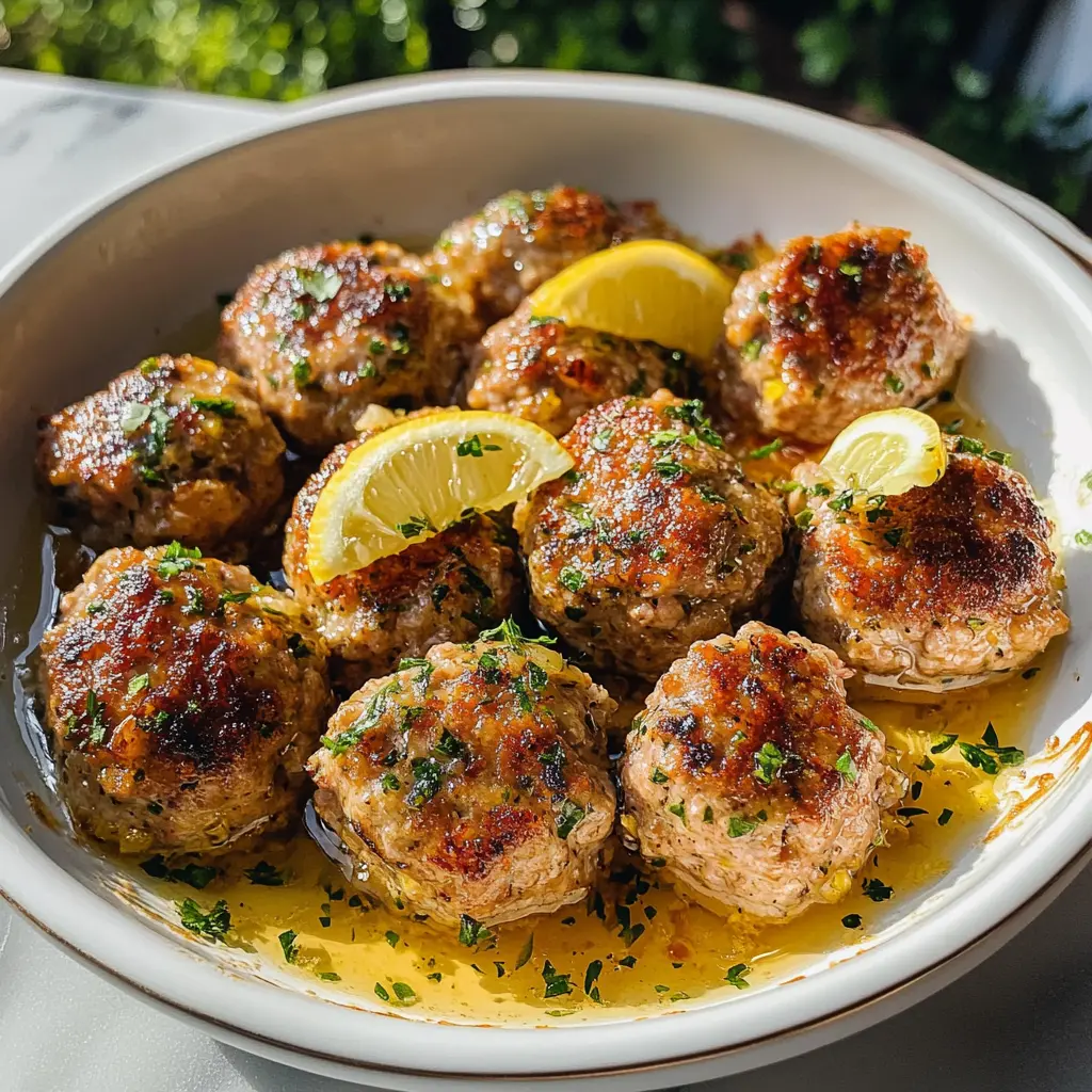 Baked Turkey Meatballs with Lemon Garlic Butter Sauce