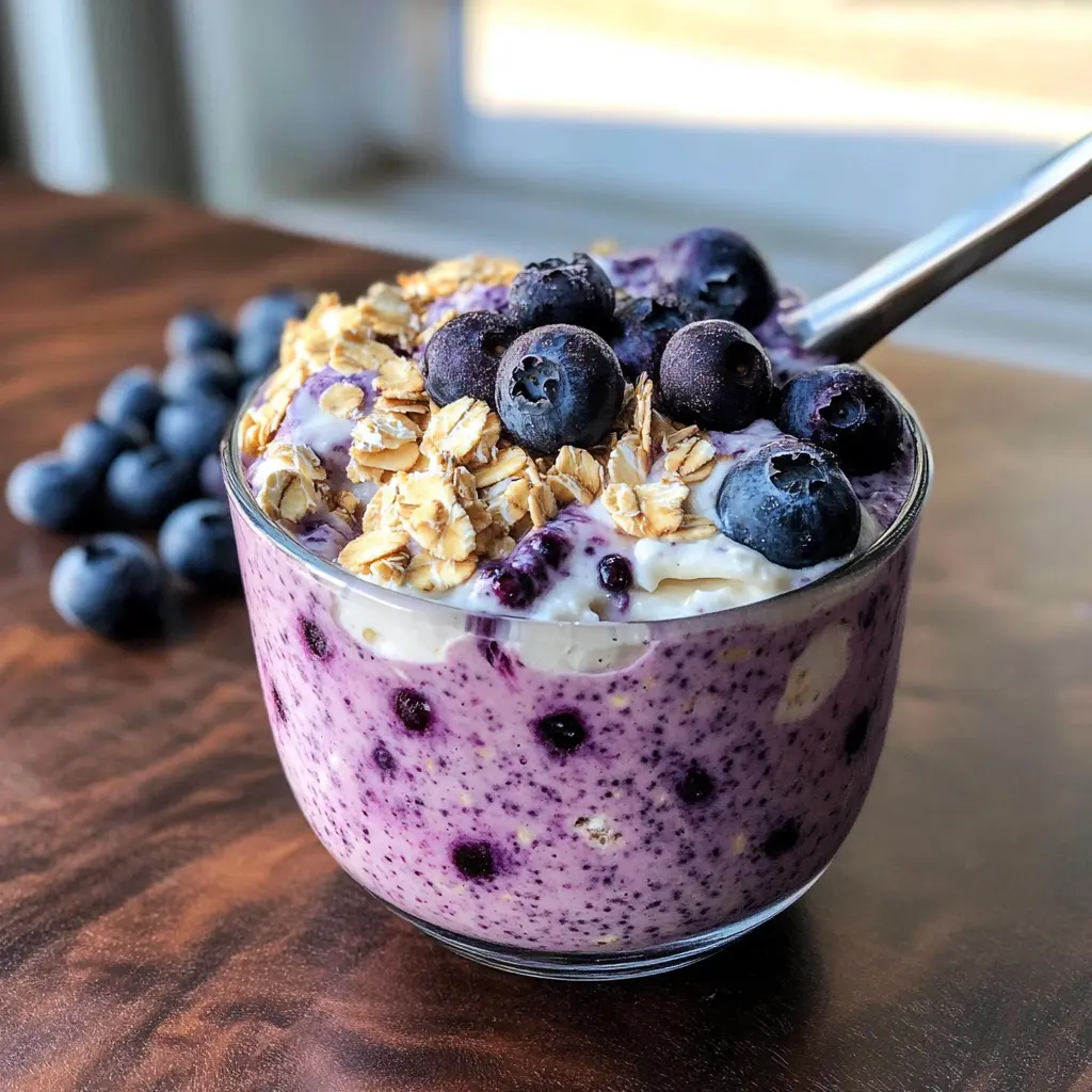 Blueberry Cheesecake Overnight Oats {High Protein}