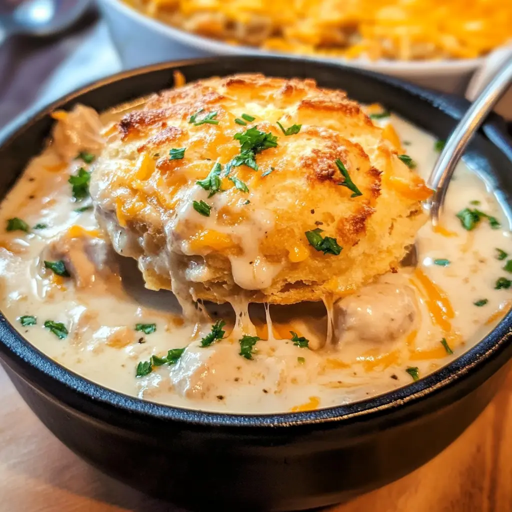 Crack Chicken Soup with Cheddar Bay Biscuit Topping