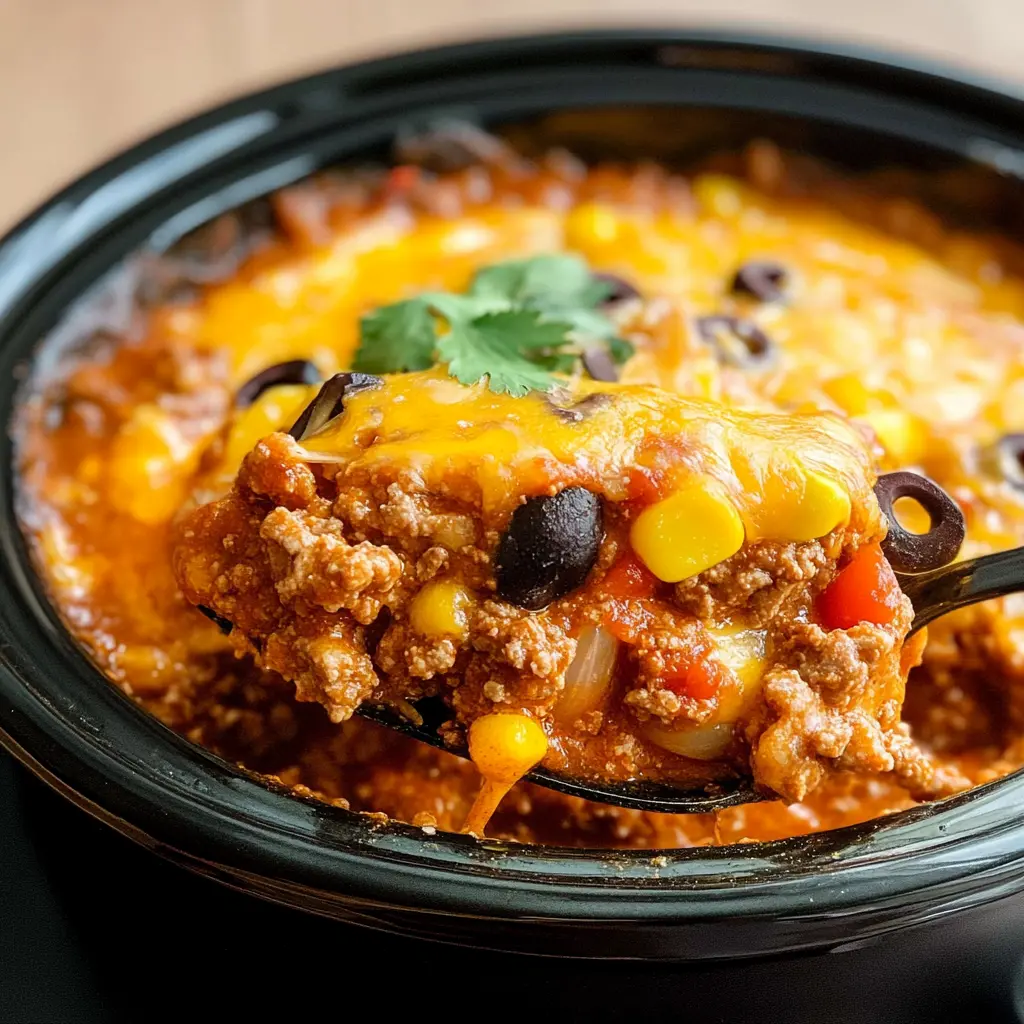 Crockpot Ground Beef Enchilada Casserole