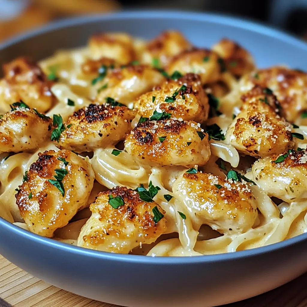 Garlic Butter Chicken Bites with Savory Creamy Parmesan Pasta