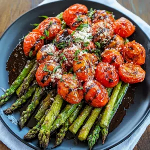 Balsamic Parmesan Roasted Asparagus and Tomatoes