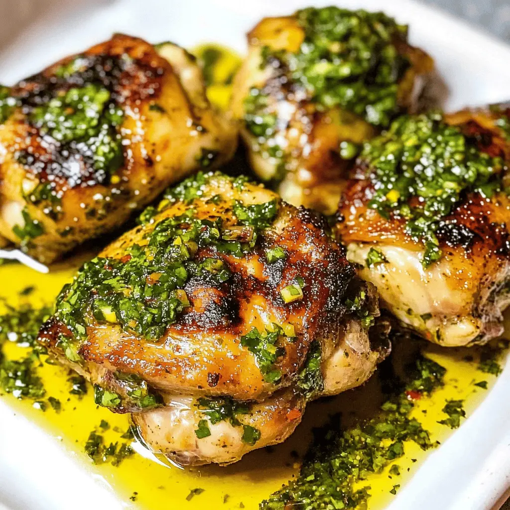 Get ready for a flavor explosion with these Chimichurri Chicken Thighs! Juicy, tender chicken marinated in a vibrant chimichurri sauce made from fresh herbs, garlic, and tangy vinegar. Perfect for a weeknight dinner or a summer BBQ! Save this recipe to impress family and friends with a delicious meal that's both easy to make and bursting with flavor.
