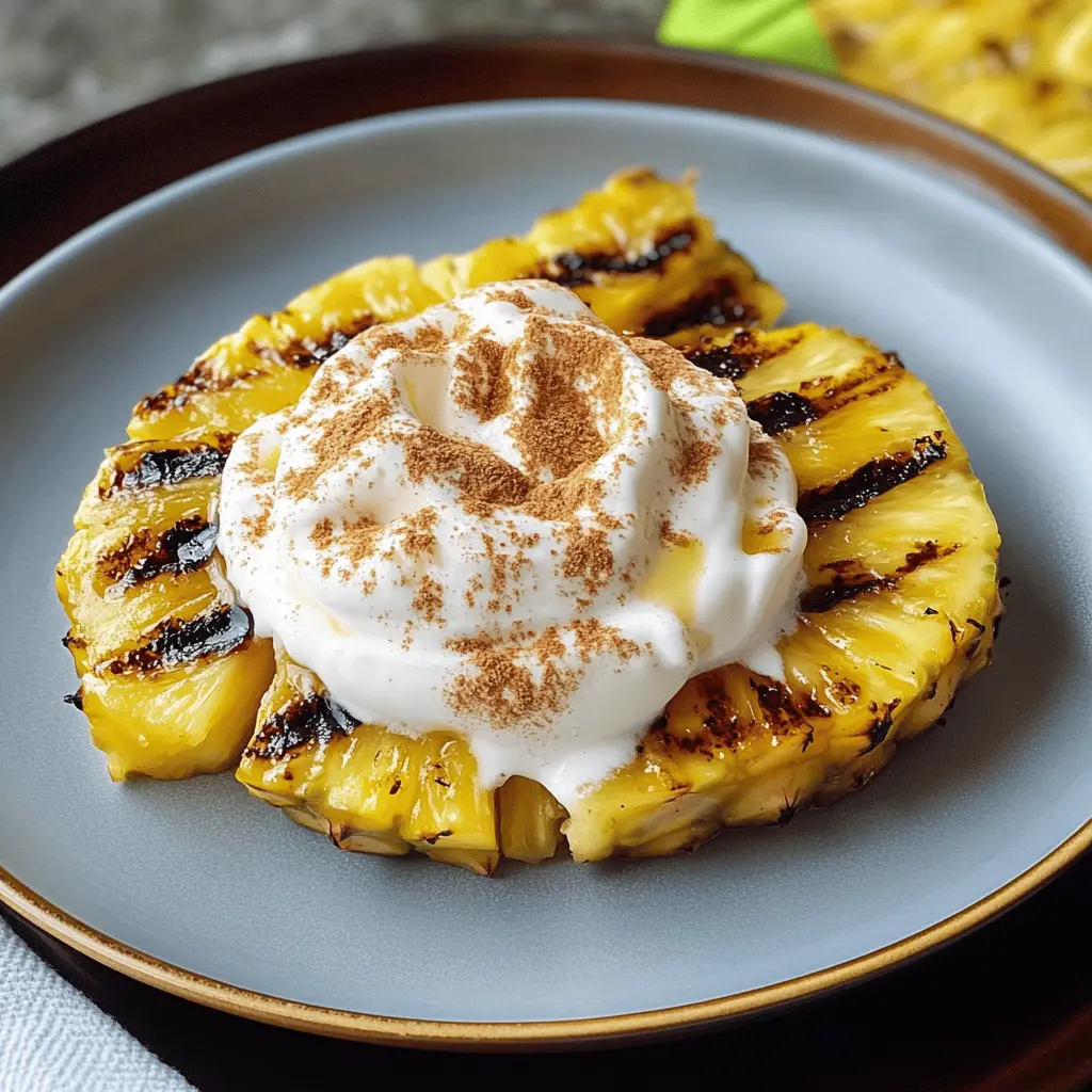 Looking for a refreshing summer treat? Try this Grilled Pineapple with Coconut Cinnamon Whipped Cream! It's a tropical delight with caramelized sweetness and a creamy, spiced topping that pairs perfectly. Ideal for barbecues, picnics, or a simple weeknight dessert. Save this easy recipe to impress your guests or satisfy your sweet tooth later!