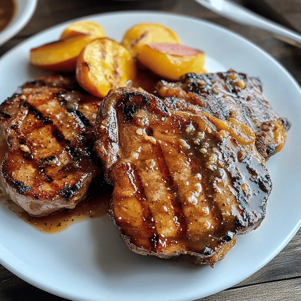 Fire up your grill for these juicy grilled pork chops topped with a spicy peach glaze that adds a sweet and zesty kick! This recipe features tender meat and a burst of flavor with every bite. Perfect for summer BBQs or family dinners. Save this mouthwatering dish for your next cookout and impress your guests!