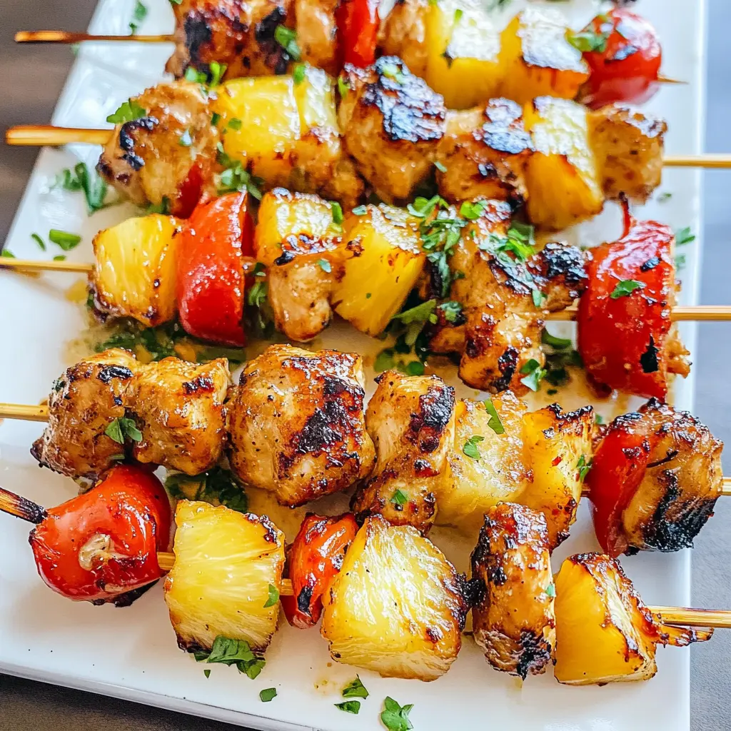 Savor the sweet and tangy flavors of these Pineapple Chicken Kabobs! Juicy chicken pieces are marinated and grilled alongside fresh pineapple, creating a mouthwatering dish that's perfect for summer barbecues or family dinners. Save this recipe for your next gathering and watch it disappear off the grill!