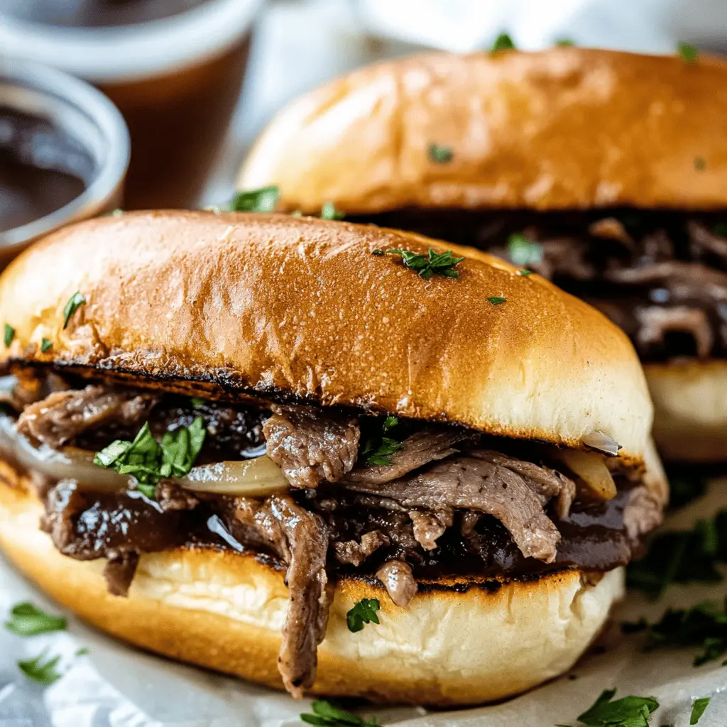 Looking for a hearty and flavorful meal that's super easy to make? These Slow Cooker French Dip Sandwiches feature tender, juicy beef simmered in a rich broth, served on crusty rolls with melted cheese. Perfect for busy weeknights or game day gatherings! Save this recipe to impress your family and friends next time you want a satisfying sandwich experience.